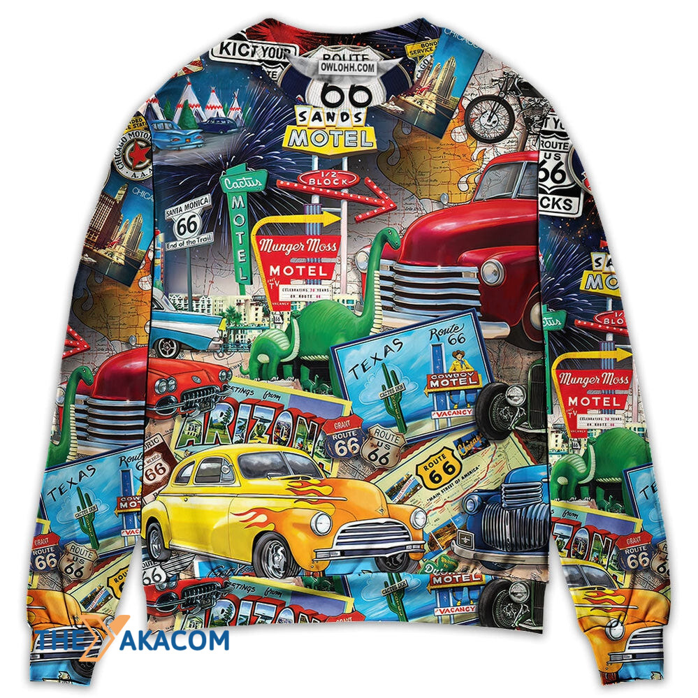 Car Route 66 Road Trip Puzzle Gift For Lover 3d Christmas Sweater