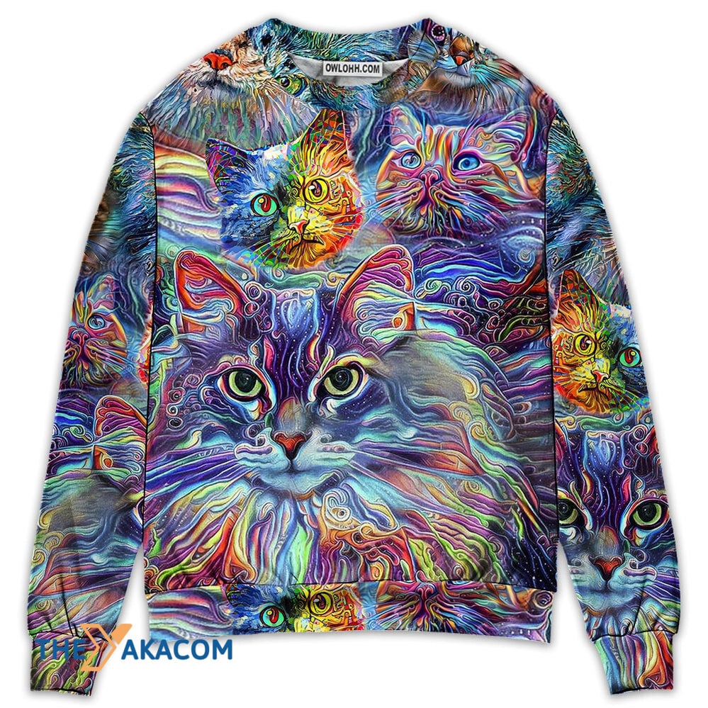 Cat Art Hippie Lover Cat Colorful Gift For Lover 3d Christmas Sweater