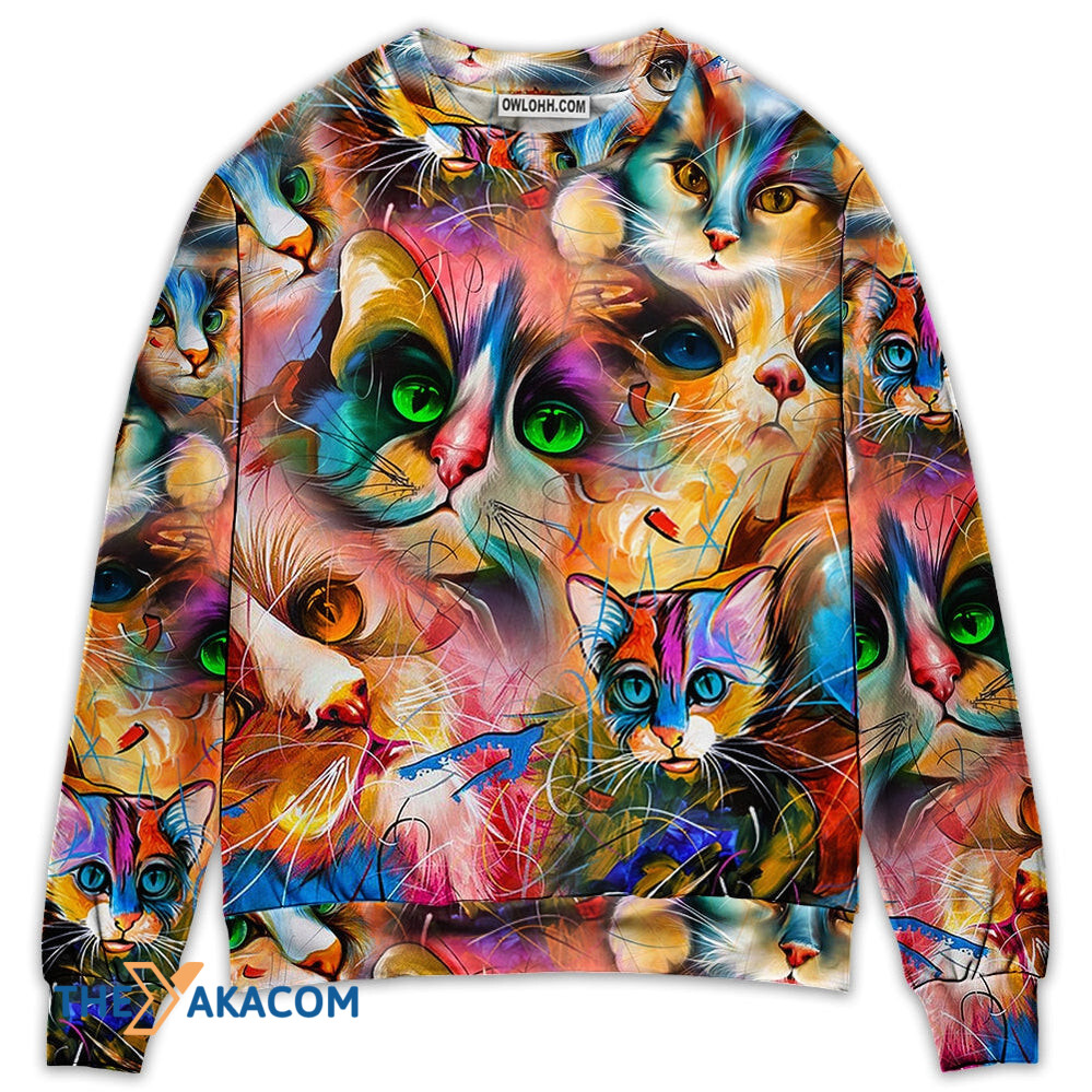 Cat Art Lover Cat Colorful Mixer Style Gift For Lover 3d Christmas Sweater