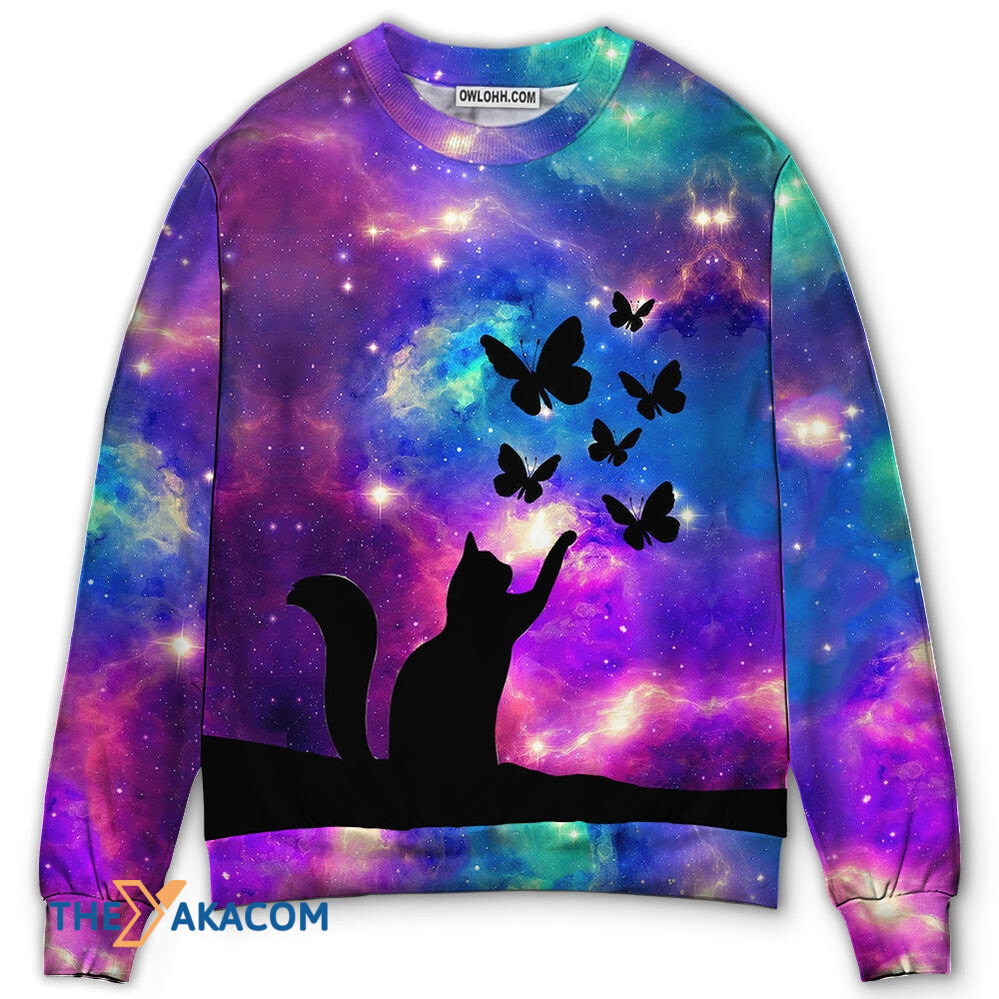 Cat Beautiful Cat And Butterfly Gift For Lover 3d Christmas Sweater