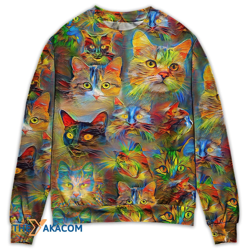 Cat Beautiful Colorfull Painting Gift For Lover 3d Christmas Sweater