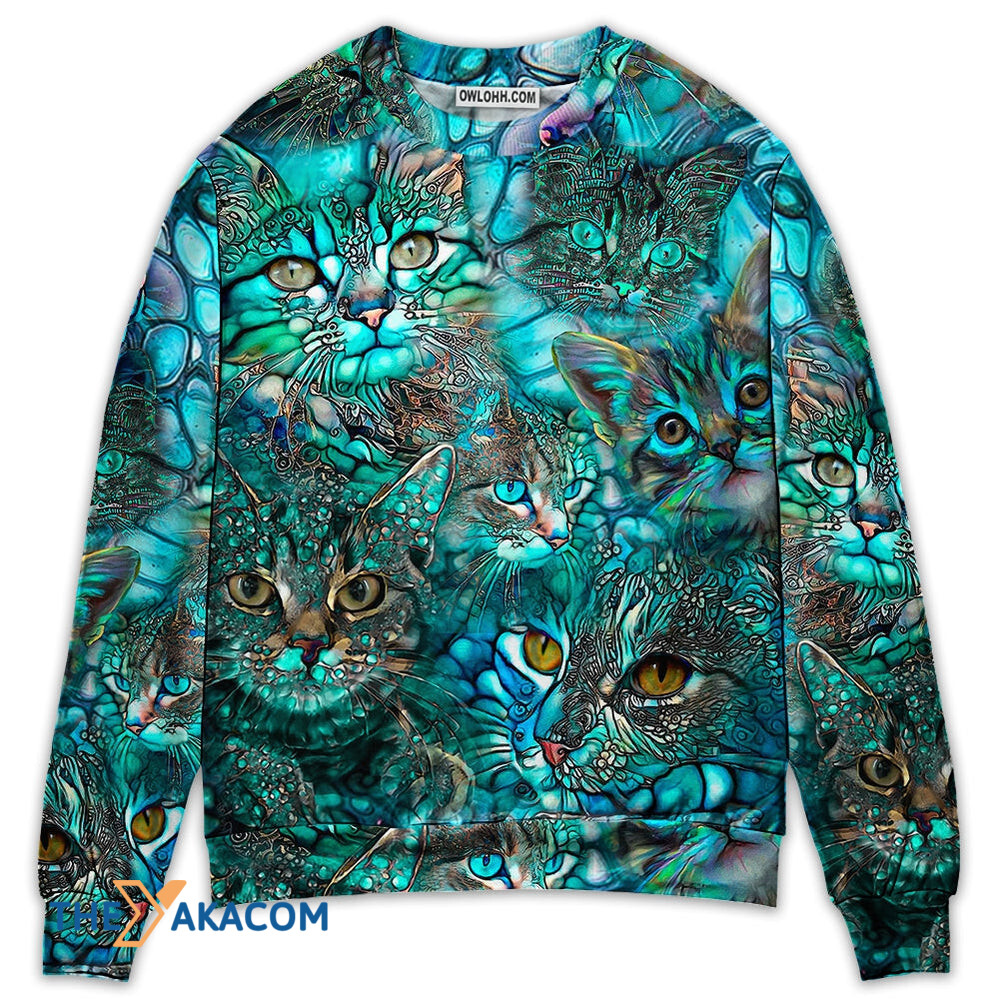 Cat Blue Art Lover Cat Colorful Style Gift For Lover 3d Christmas Sweater