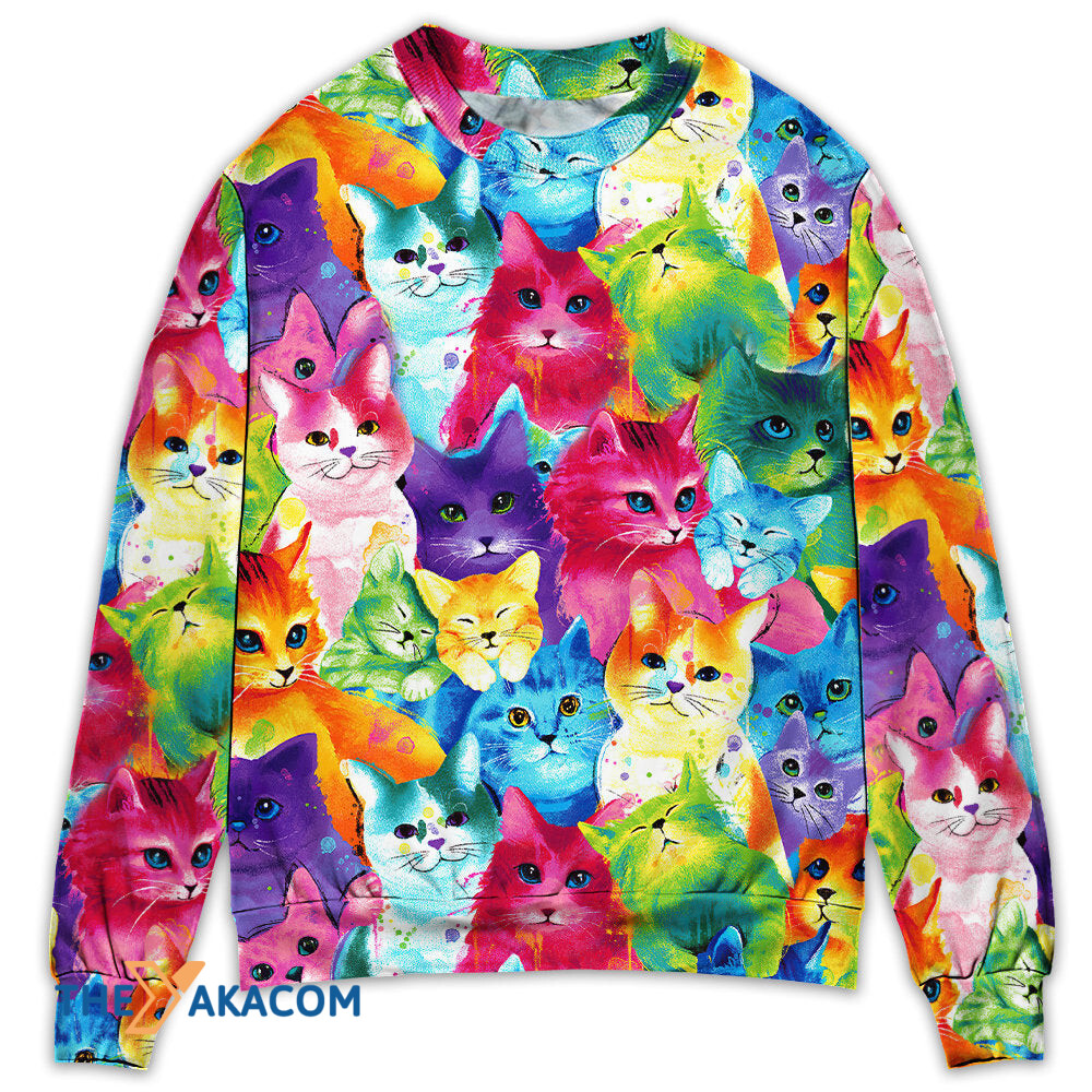 Cat Colorful Little Cute Kitten Happy Life Gift For Lover 3d Christmas Sweater