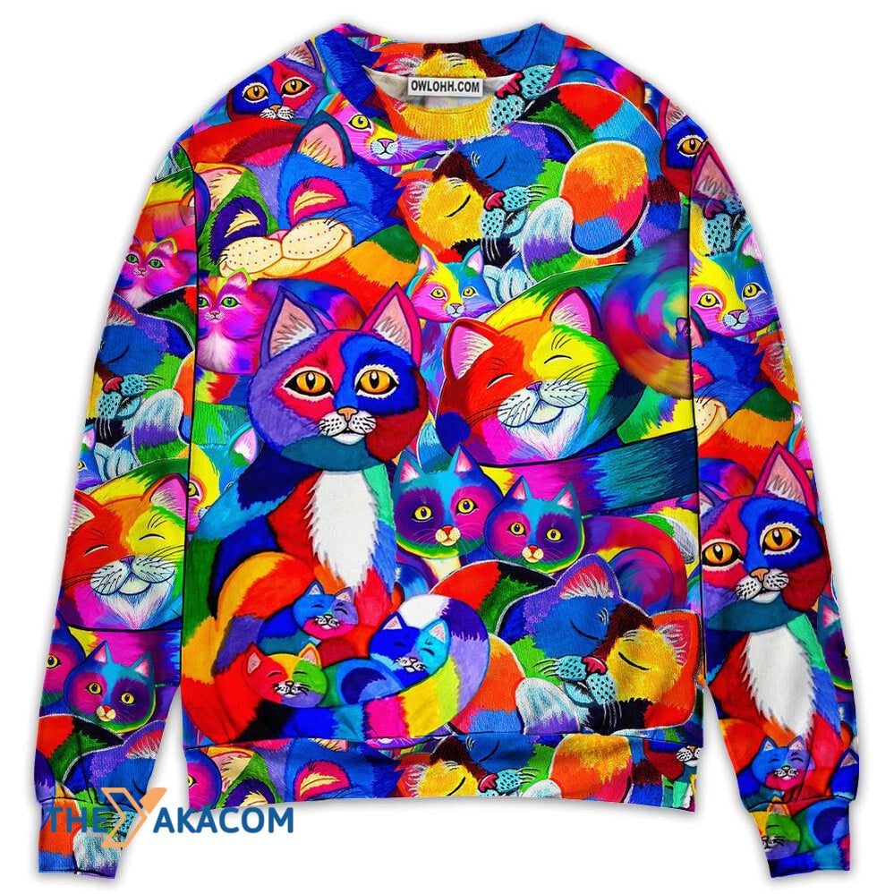 Cat Colorfull Rainbow Style Gift For Lover 3d Christmas Sweater