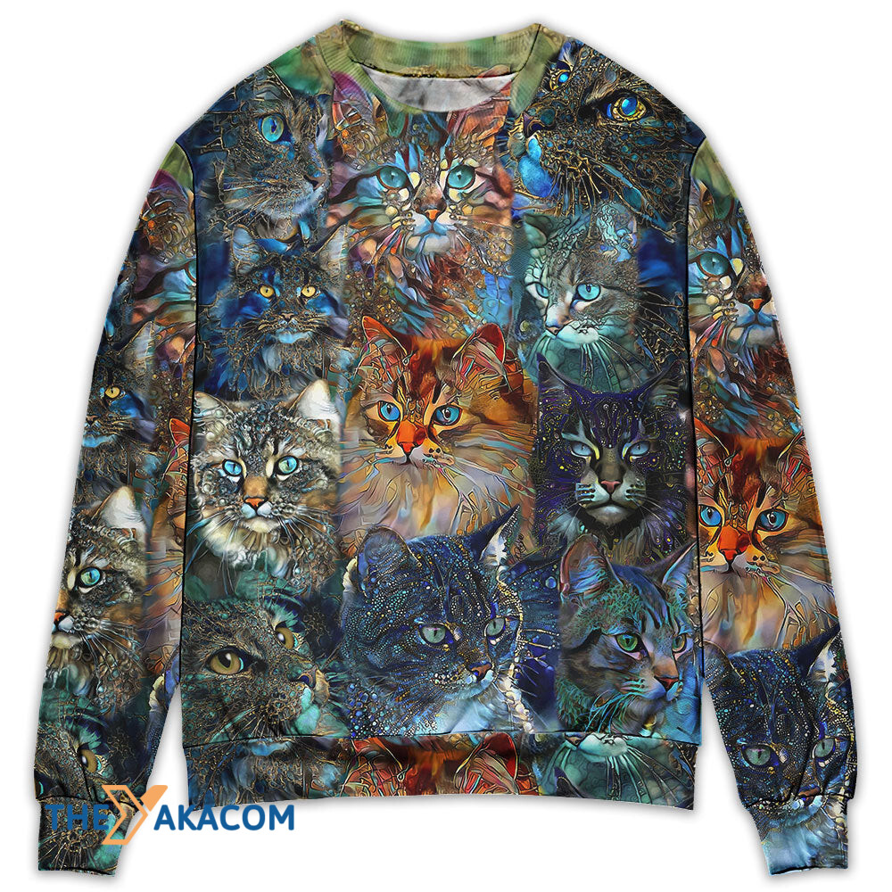 Cat Glass Art Colorful Cat Lover Gift For Lover 3d Christmas Sweater