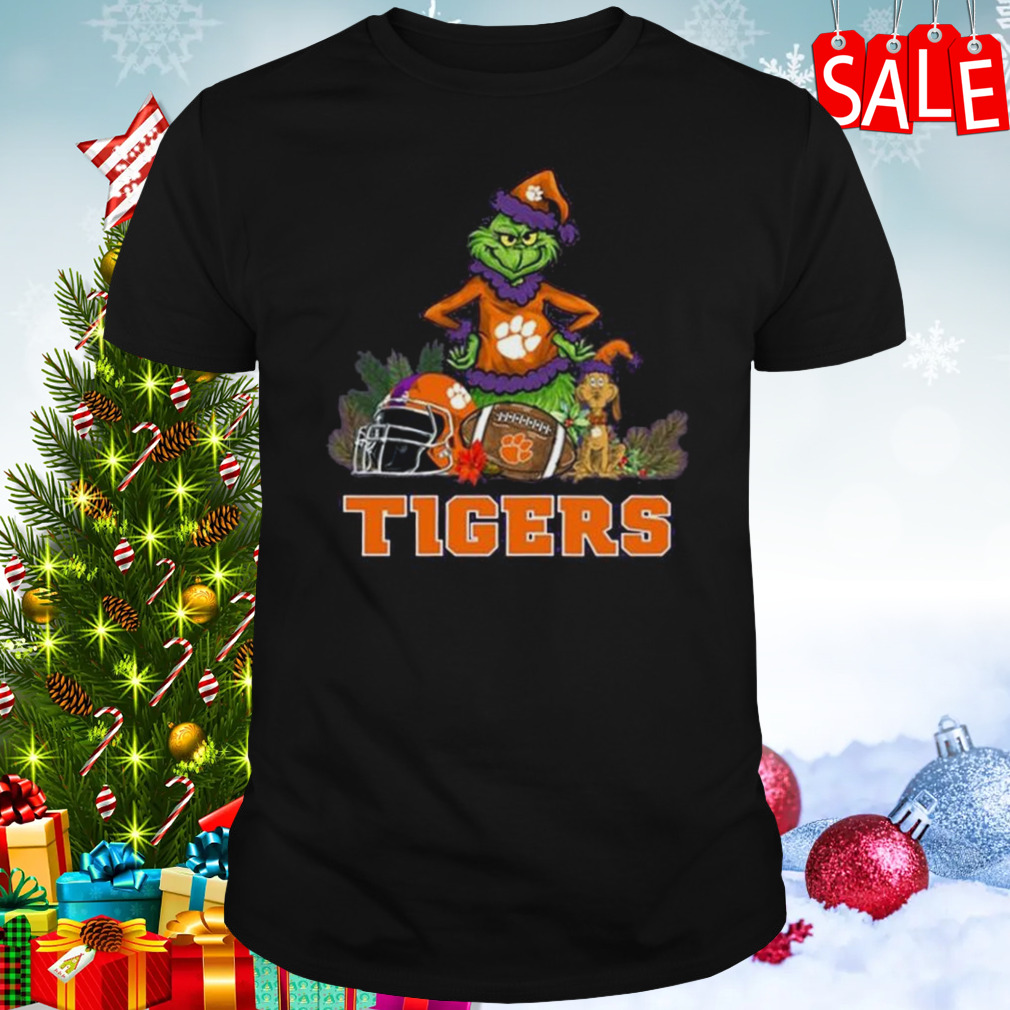 Clemson Tigers Santa Grinch And Dog Merry Christmas T-Shirt