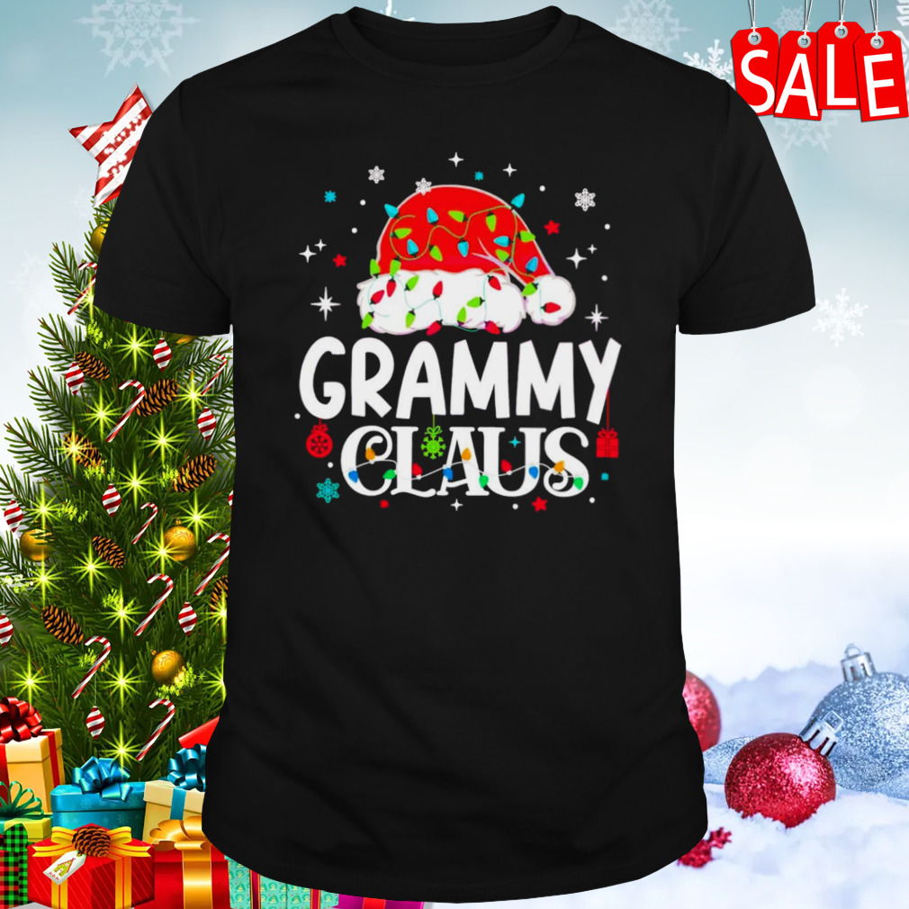 Grammy claus Santa hat Christmas lights shirt
