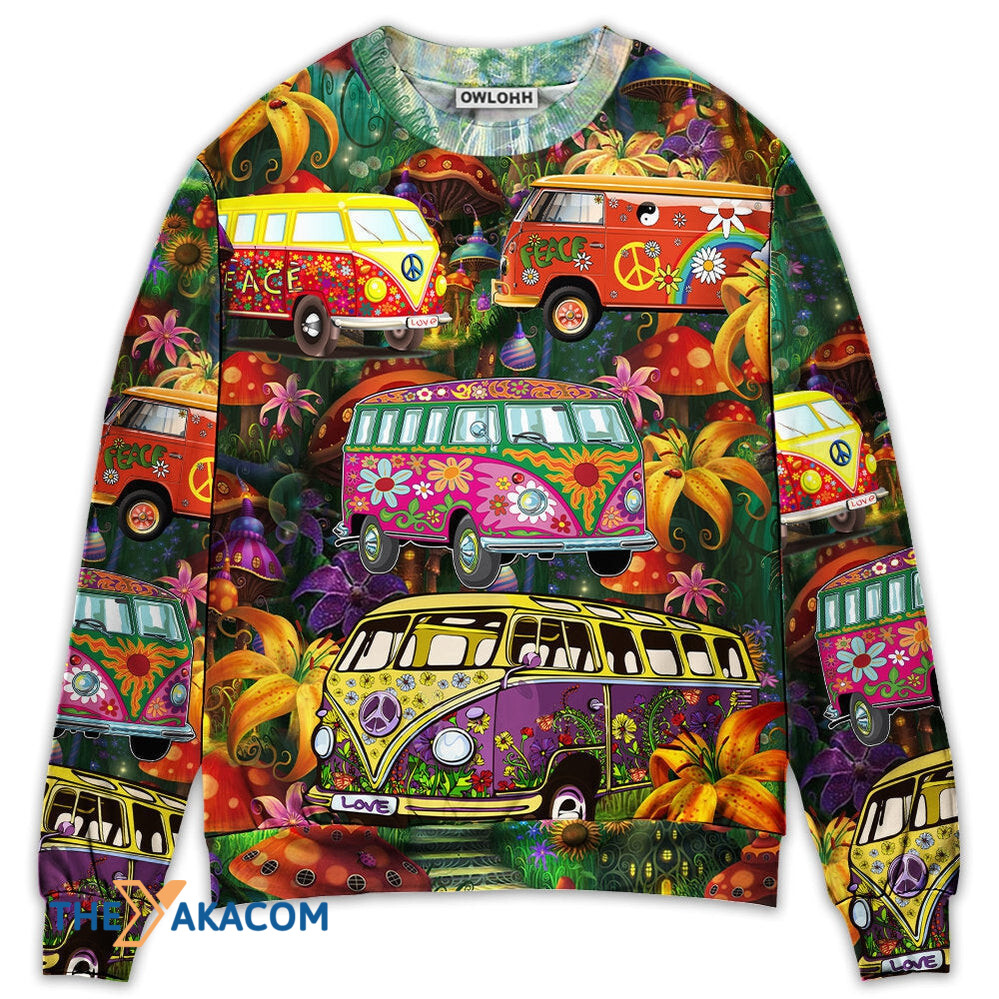 Hippie Bus Peace Life Colorful Style Gift For Lover 3d Christmas Sweater