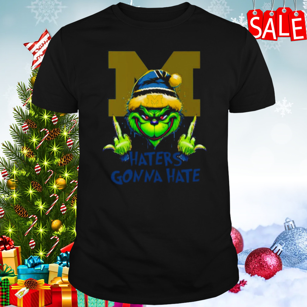 Michigan Wolverines Grinch Santa Middle finger haters gonna hate shirt