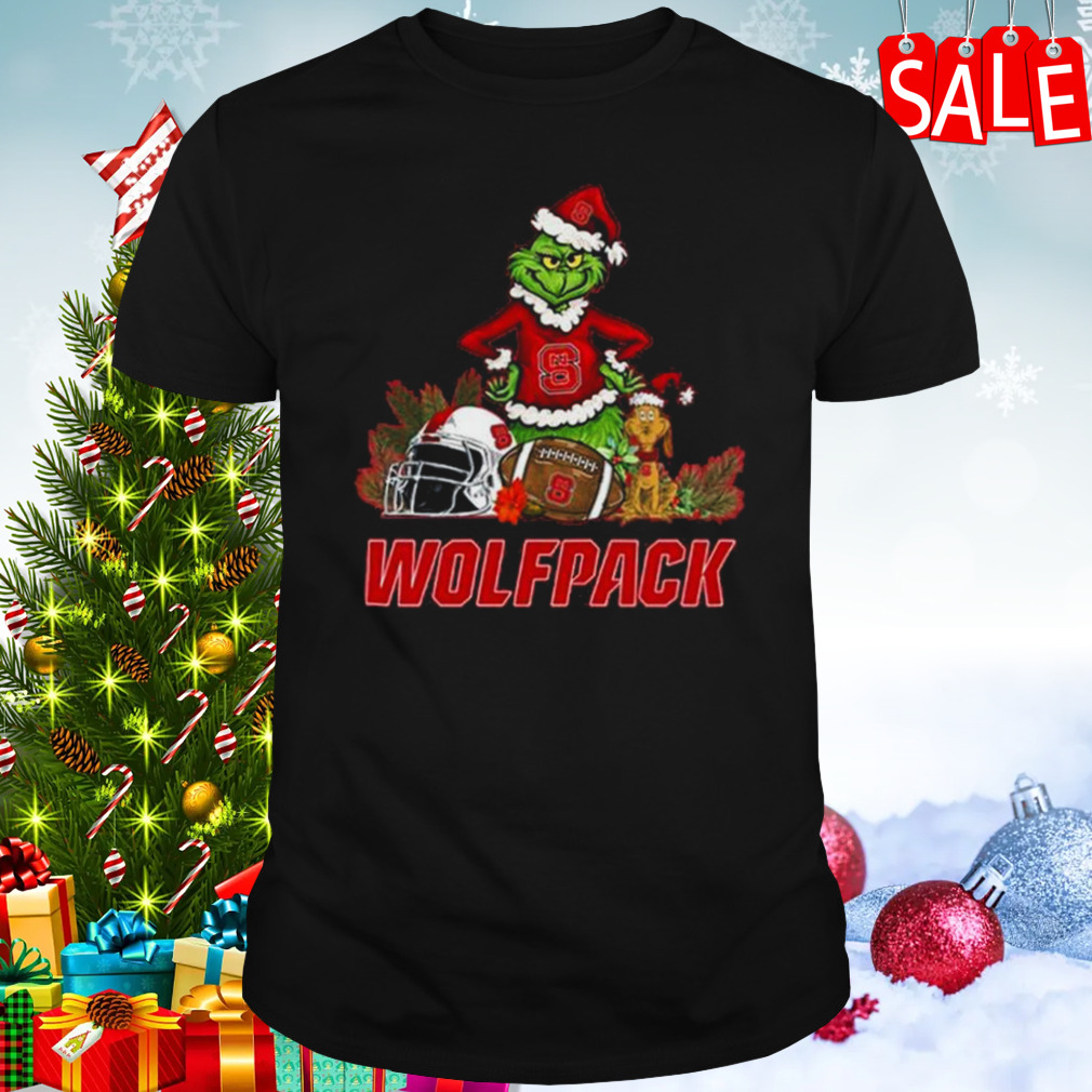 NC State Wolfpack Santa Grinch And Dog Merry Christmas T-Shirt