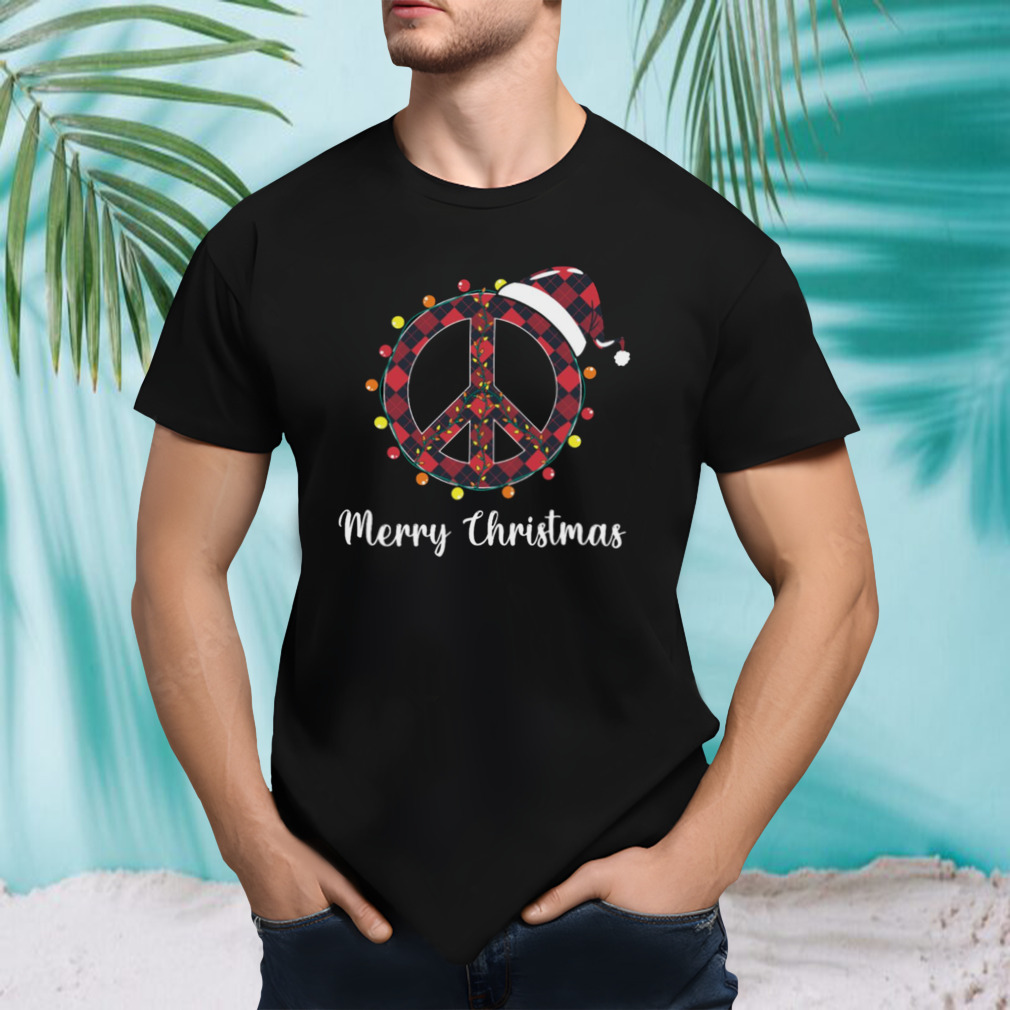 Peace Sign Santa Hat Christmas Lights Hippie shirt
