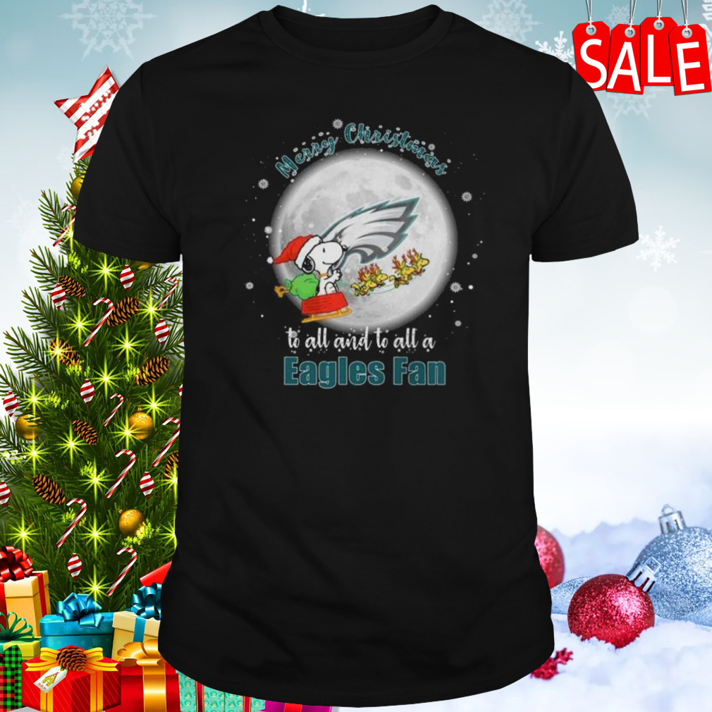 Santa Snoopy And Reindeer Woodstock Merry Christmas To All And To All A Philadelphia Eagles Fan Shirt