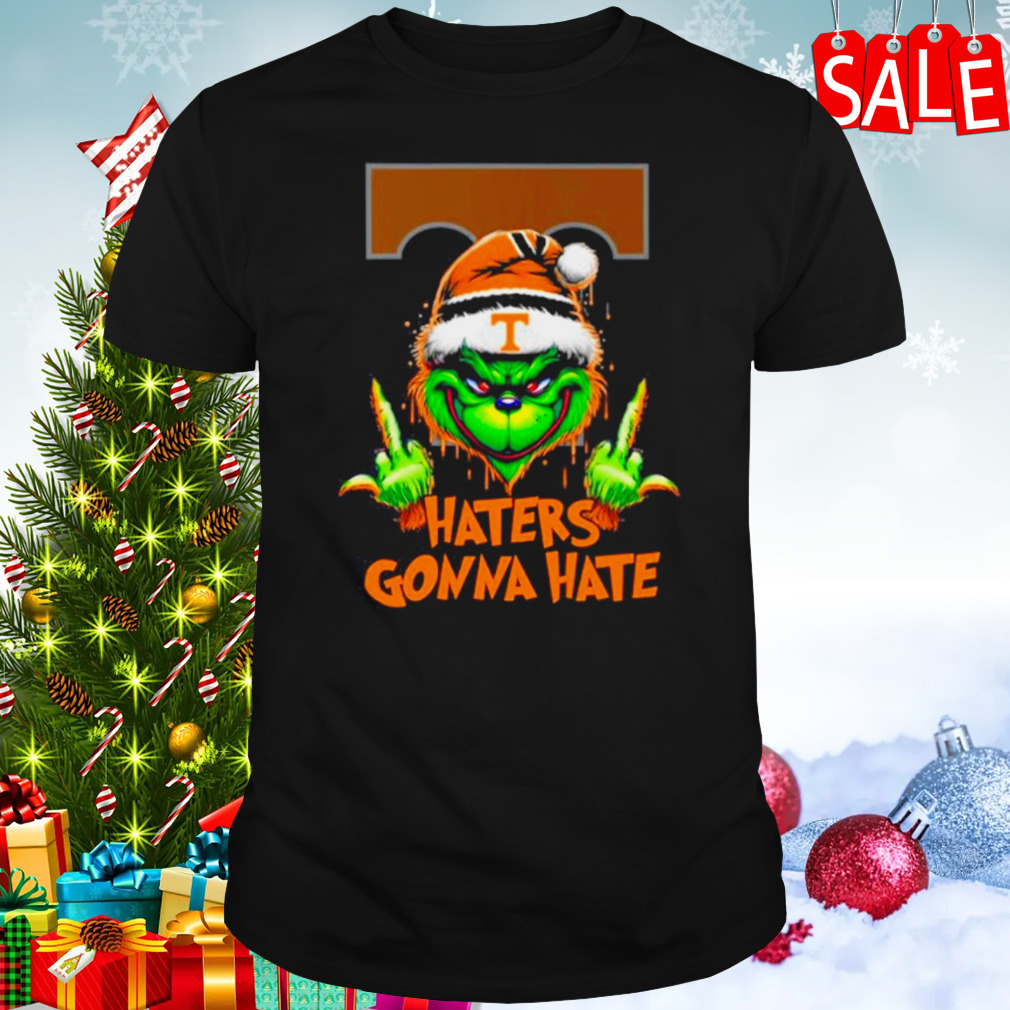 Tennessee Volunteers Grinch Santa Middle finger haters gonna hate shirt