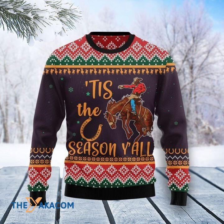 A Man Riding Horse Tis The Season Yall Gift For Christmas Ugly Christmas Sweater