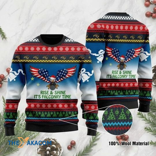 Alaska Eagle Rise And Shine It_s falconry Time Gift For Christmas Ugly Christmas Sweater