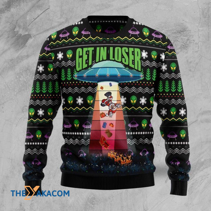 Alien Pattern Ufo With Colorful Light Kidnap Santa Claus Gift For Christmas Ugly Christmas Sweater