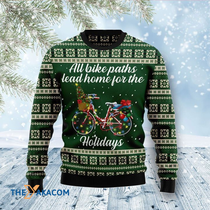 All Bike Paths Tead Home For The Holidays Gift For Christmas Ugly Christmas Sweater