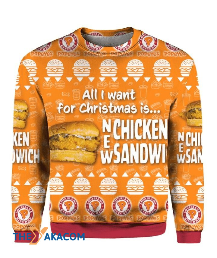 All I Wish For Christmas Is Chicken And Sandwich Gift For Christmas Ugly Christmas Sweater