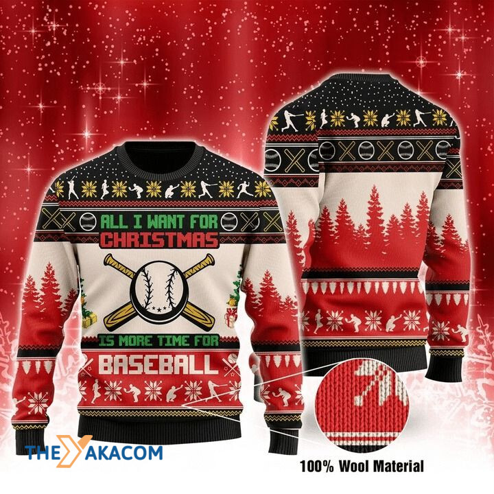 All I Wish For Christmas Is More Time For Baseball Gift For Christmas Ugly Christmas Sweater