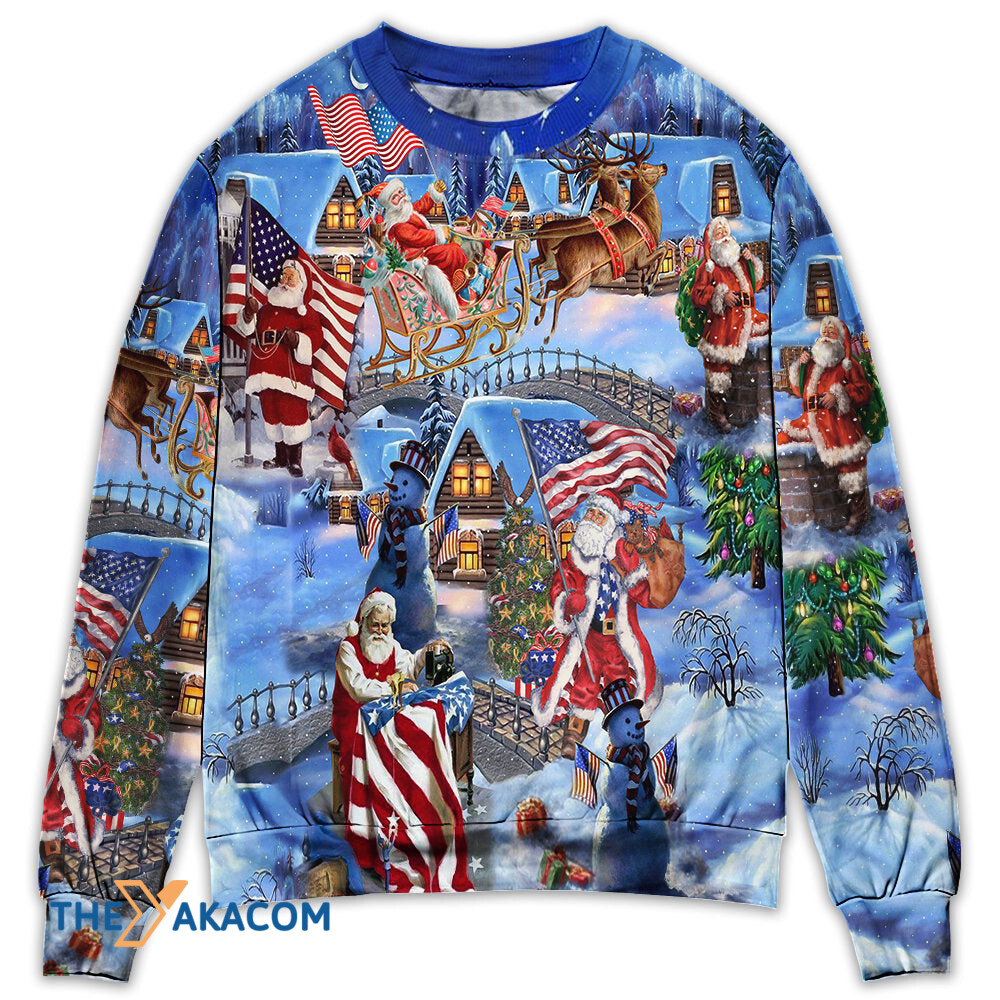 America Christmas Patriotic Santa Claus Gift For Lover Ugly Christmas Sweater