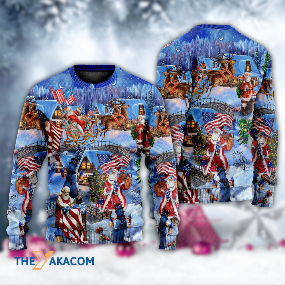 America Christmas Patriotic Santa Claus Gift For Lover Ugly Christmas Sweater
