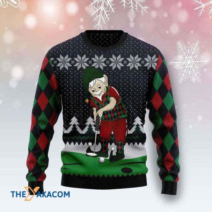 An Old Golf Lover Playing In Winter Gift For Christmas Ugly Christmas Sweater