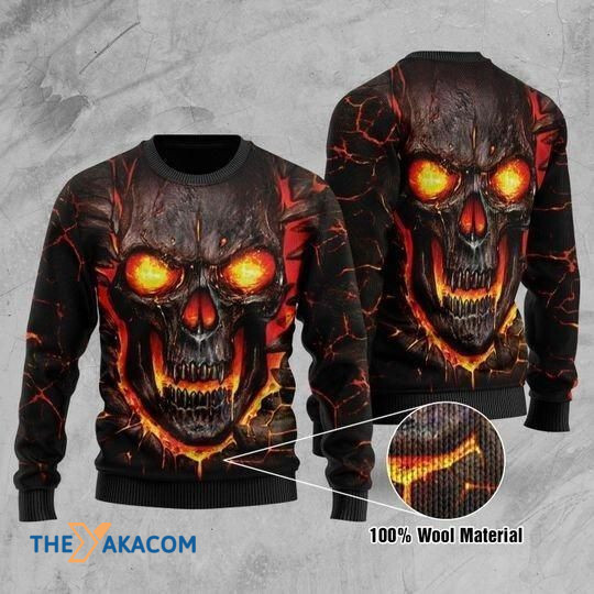 Angry Skull With Fire Gift For Christmas Ugly Christmas Sweater