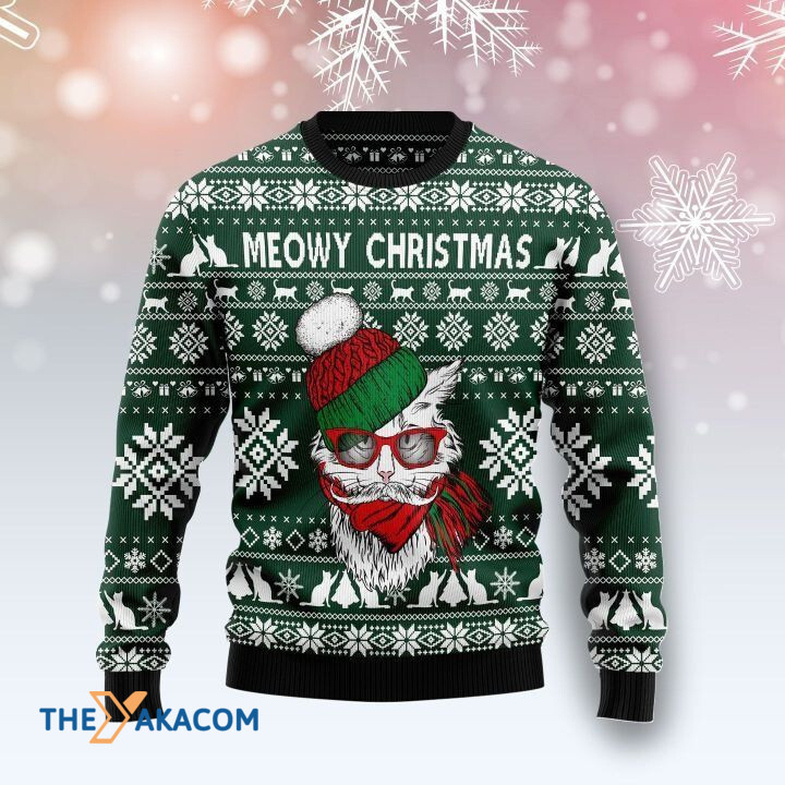 Angry White Cat Meowy Christmas Gift For Christmas Ugly Christmas Sweater