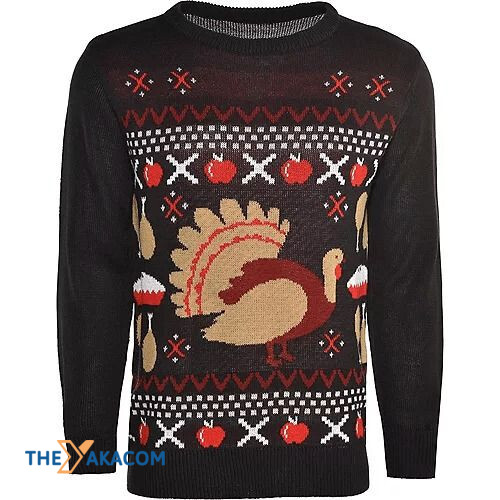 Apple Patterns And Turkey Thankgiving Gift For Christmas Ugly Christmas Sweater