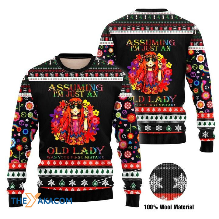 Assuming I_m Just An Old Lady Was Your First Mistake Gift For Christmas Ugly Christmas Sweater