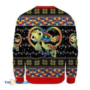 Autism And Lovely Turtle In Heart Gift For Christmas Ugly Christmas Sweater