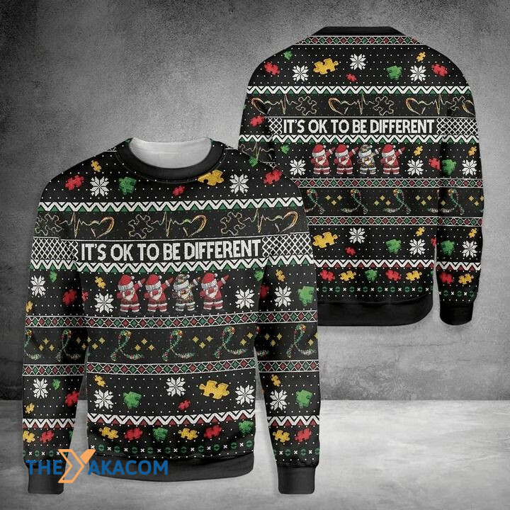 Autism Little Santa Claus It_s Ok To Be Different Gift For Christmas Ugly Christmas Sweater