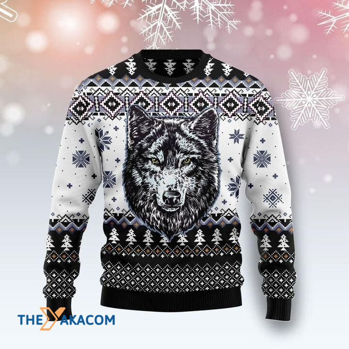 Awesome Black And White Wolf Gift For Christmas Ugly Christmas Sweater