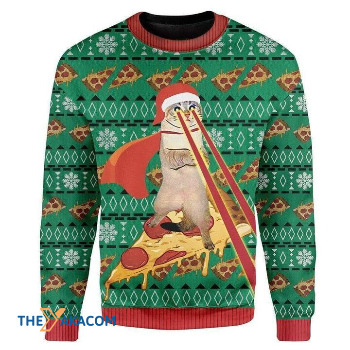 Awesome Christmas Cat Flying Pizza Gift For Christmas Ugly Christmas Sweater