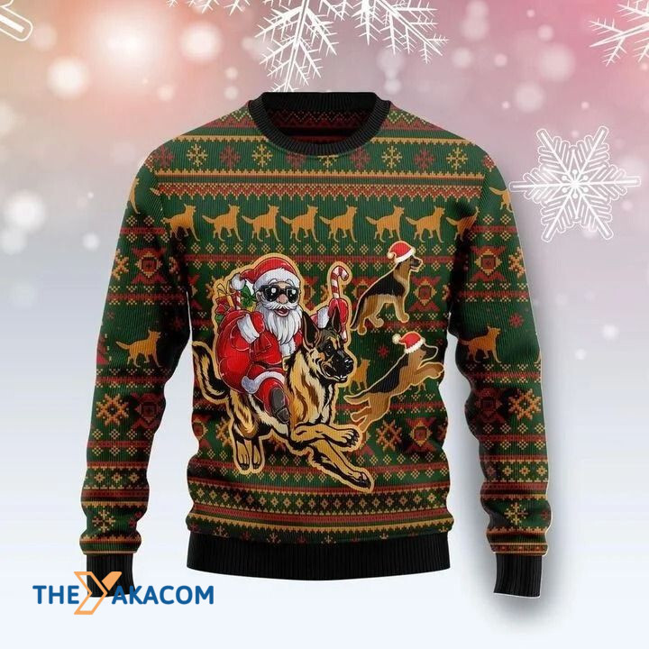 Awesome Santa Claus And German Shepherd Dog Gift For Christmas Ugly Christmas Sweater