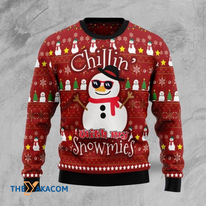 Awesome Snowman Chillin_ With My Snowmies Gift For Christmas Ugly Christmas Sweater
