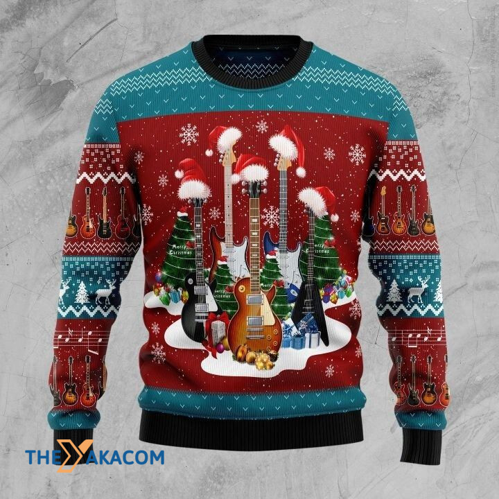 Beautiful Guitar In Different Color In Winter Gift For Christmas Ugly Christmas Sweater
