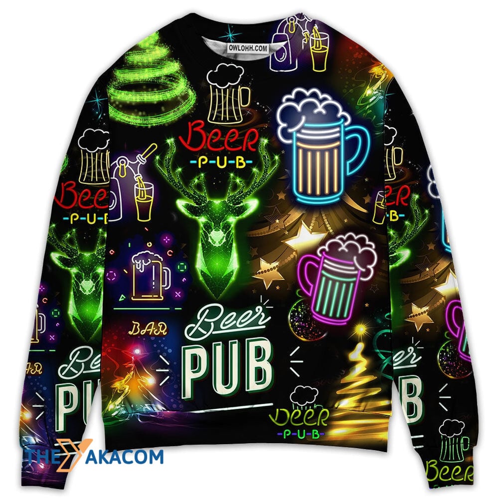Beer Christmas Neon Art Drinking Gift For Lover Ugly Christmas Sweater