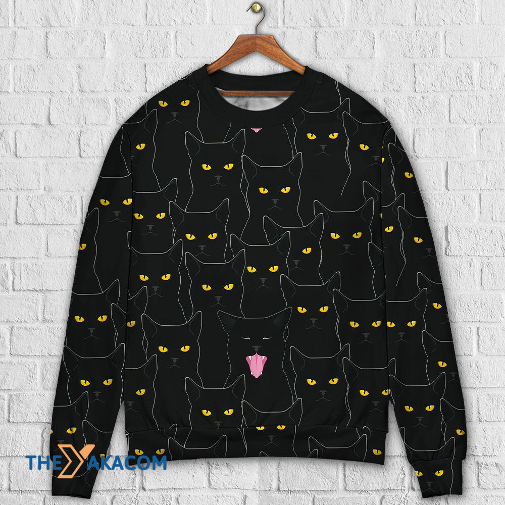 Black Cat Lovely Looking At You Gift For Lover Ugly Christmas Sweater