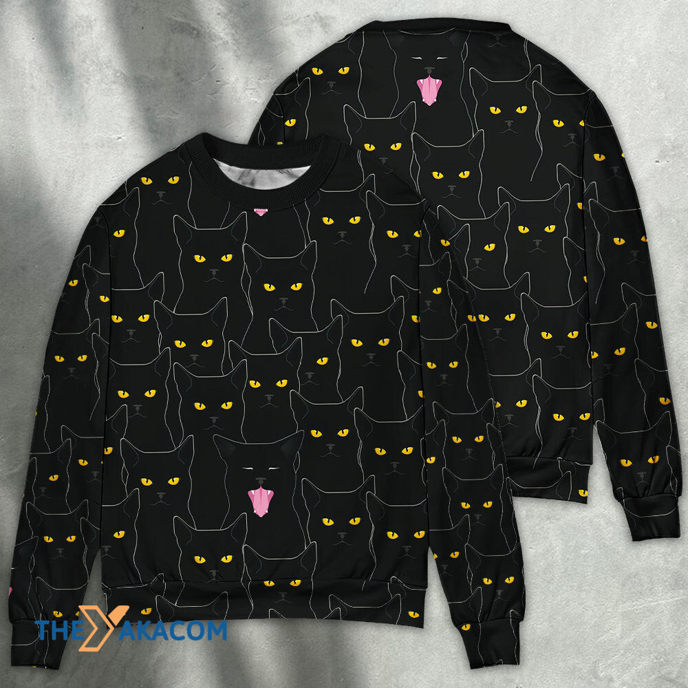 Black Cat Lovely Looking At You Gift For Lover Ugly Christmas Sweater