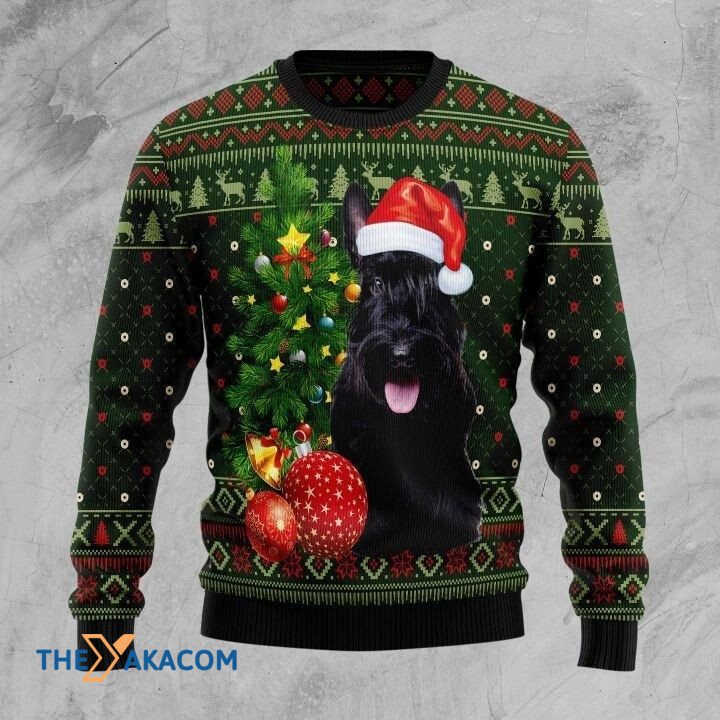 Black Scottish Terrier Dog With Red Snowball And Pine Tree Gift For Christmas Ugly Christmas Sweater Black Scottish Terrier Dog With Red Snowball And Pine Tree Gift For Christmas Ugly Christmas Sweater