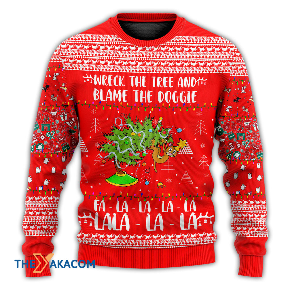Cat Wreck The Tree Christmas Red Style Gift For Lover Ugly Christmas Sweater