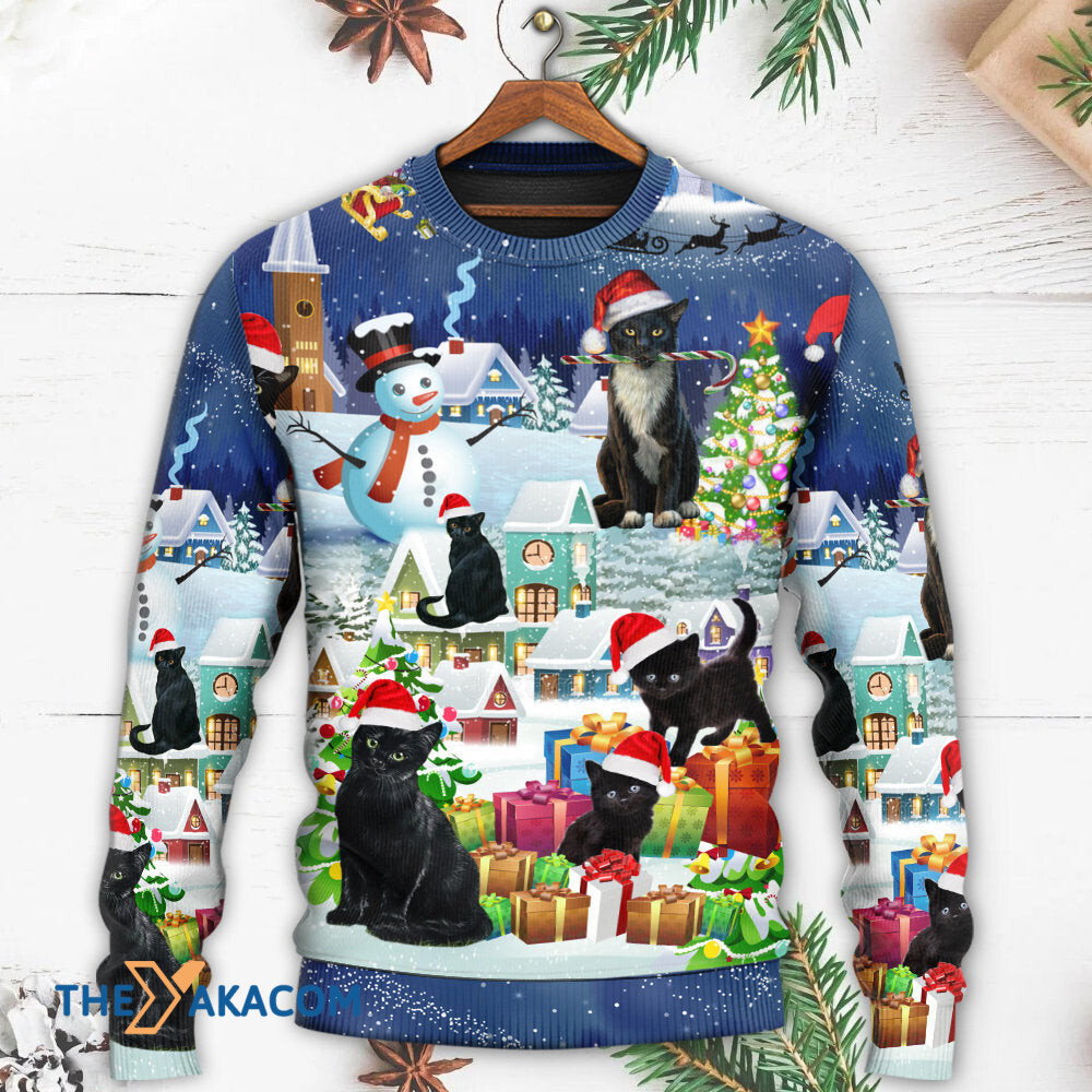 Christmas Black Cat Merry Catmas Gift For Lover Ugly Christmas Sweater