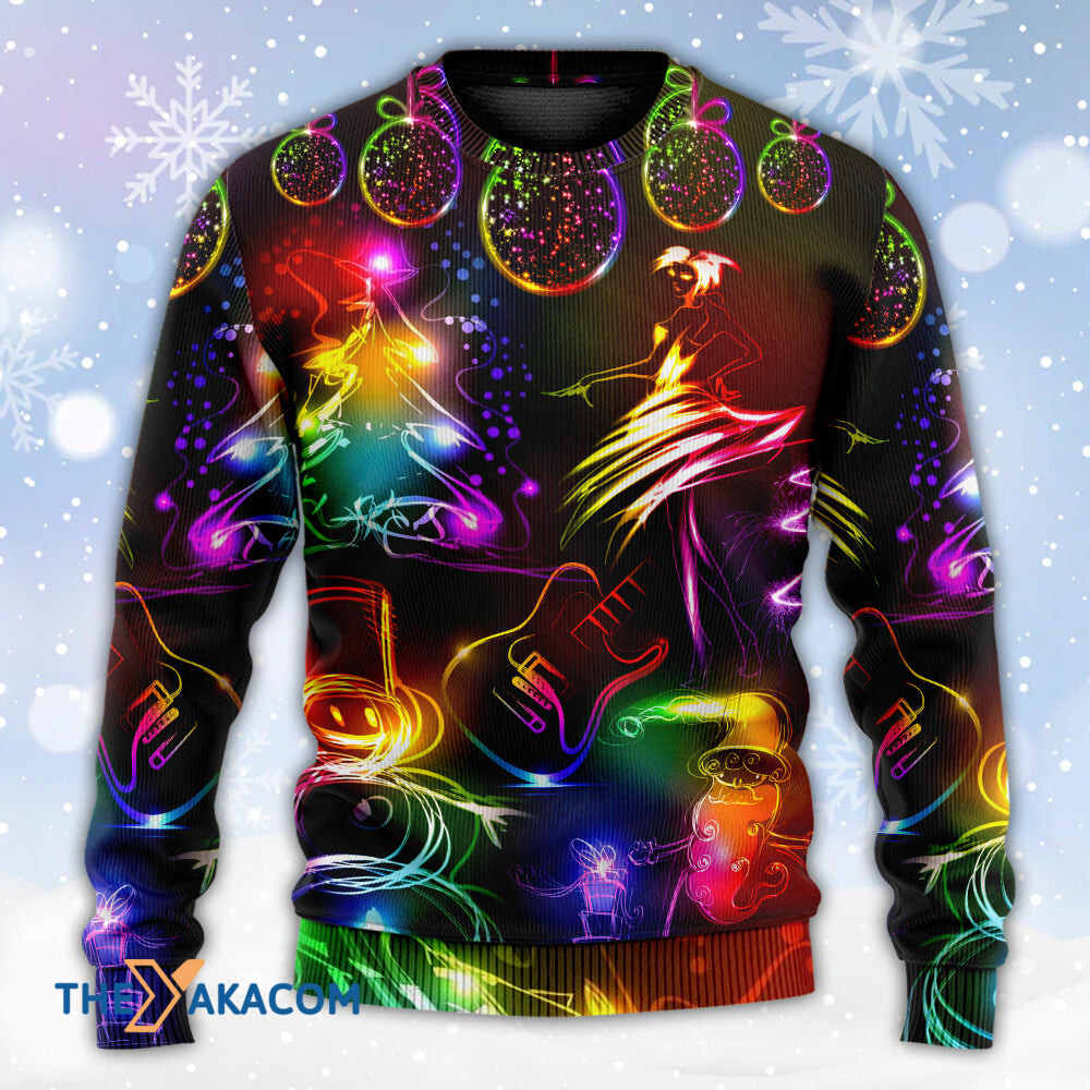 Christmas Dancing Santa Claus Tree Snow Man Neon Light Style Gift For Lover Ugly Christmas Sweater