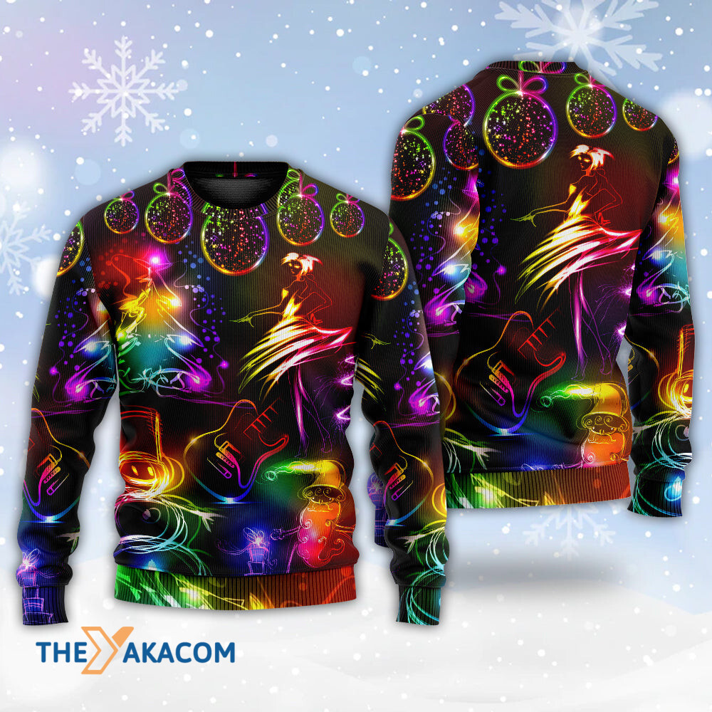 Christmas Dancing Santa Claus Tree Snow Man Neon Light Style Gift For Lover Ugly Christmas Sweater