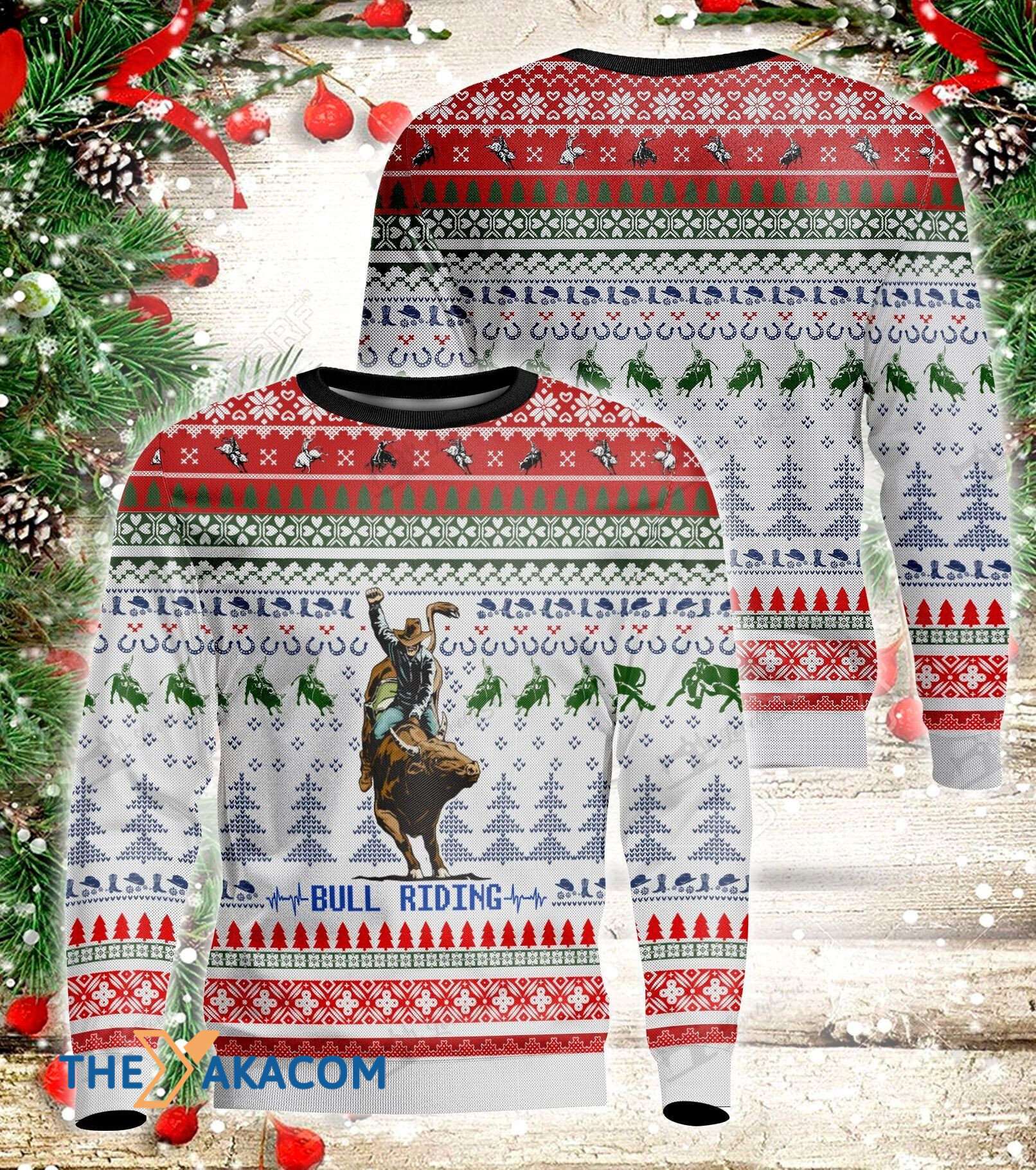 Christmas Day_s Brown Bull Riding Gift For Christmas Ugly Christmas Sweater