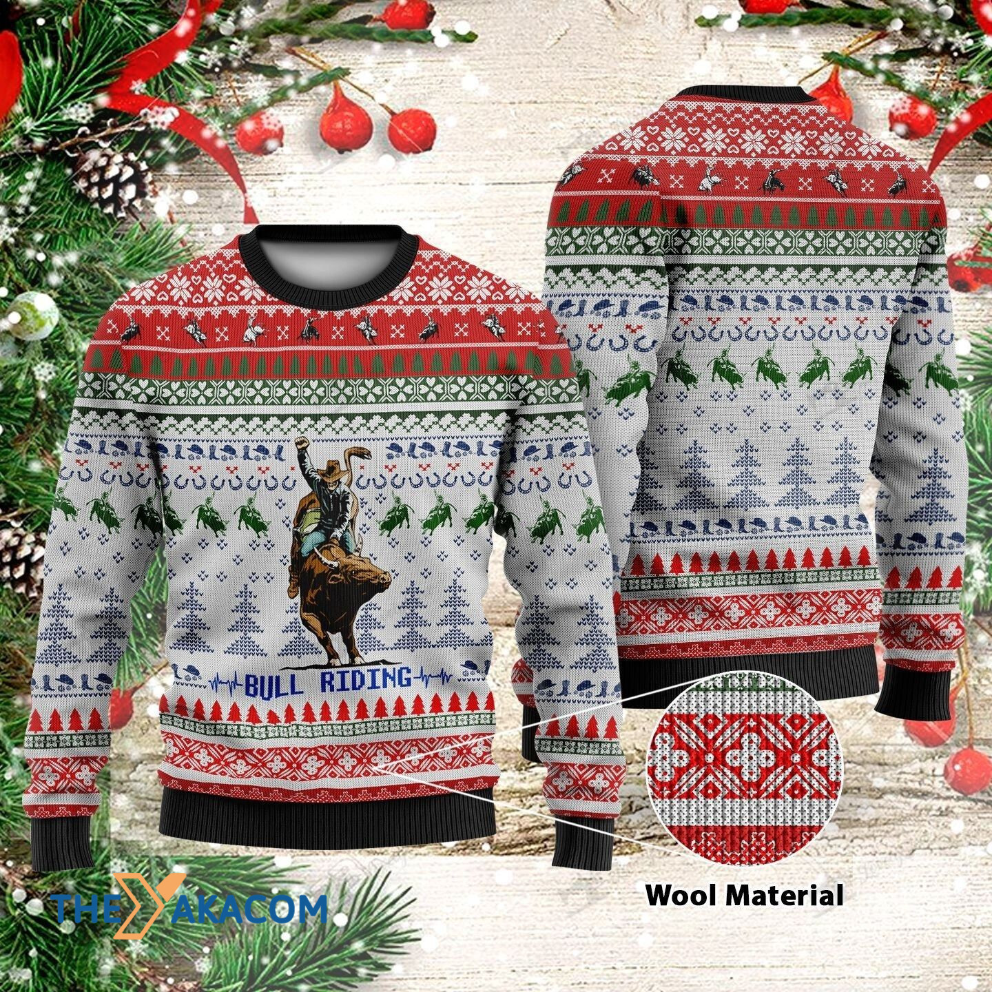 Christmas Day_s Brown Bull Riding Gift For Christmas Ugly Christmas Sweater