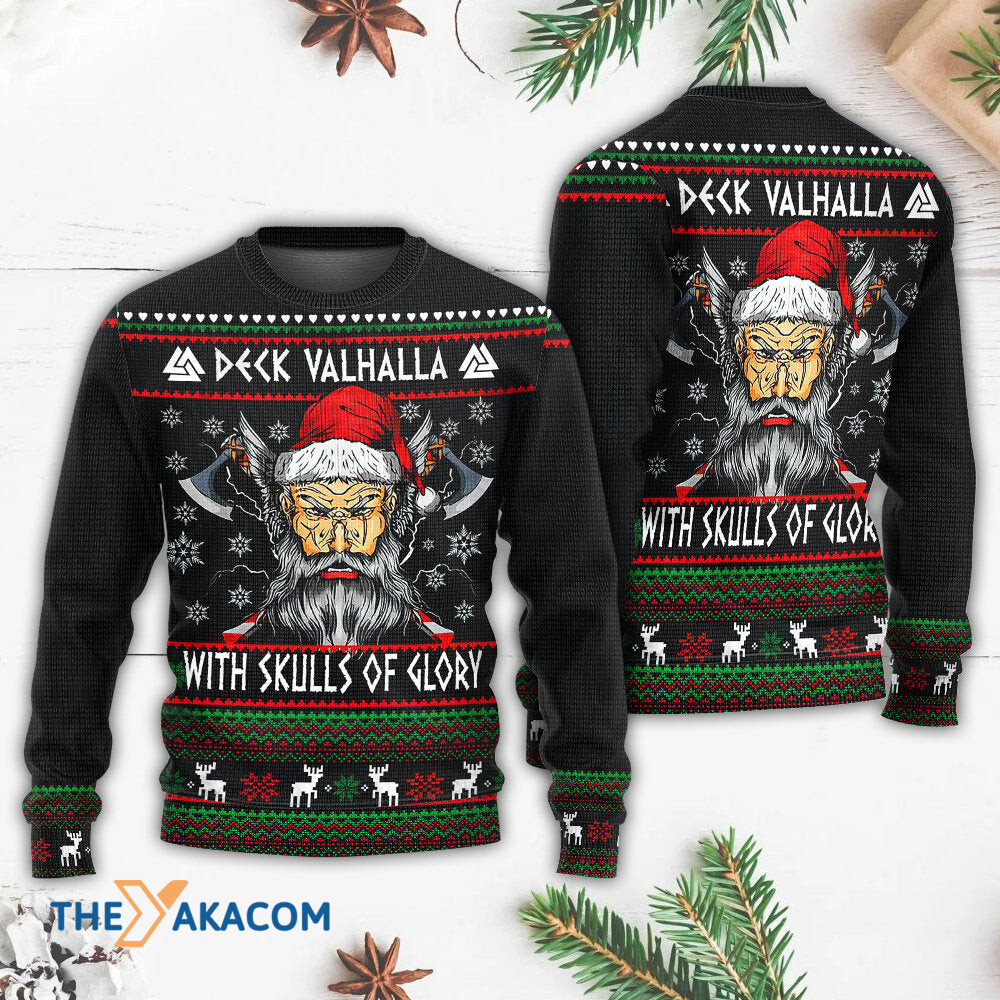 Christmas Deck Valhalla With Skull Of Glory Gift For Lover Ugly Christmas Sweater
