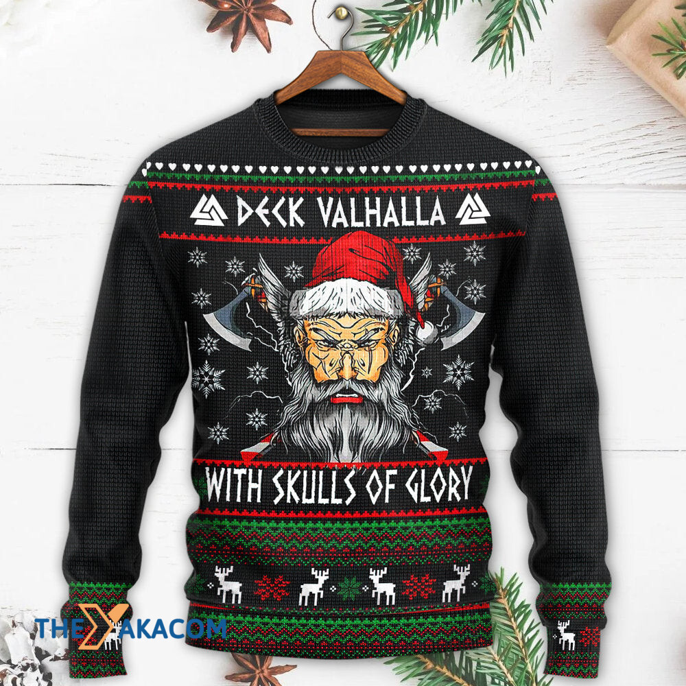 Christmas Deck Valhalla With Skull Of Glory Gift For Lover Ugly Christmas Sweater