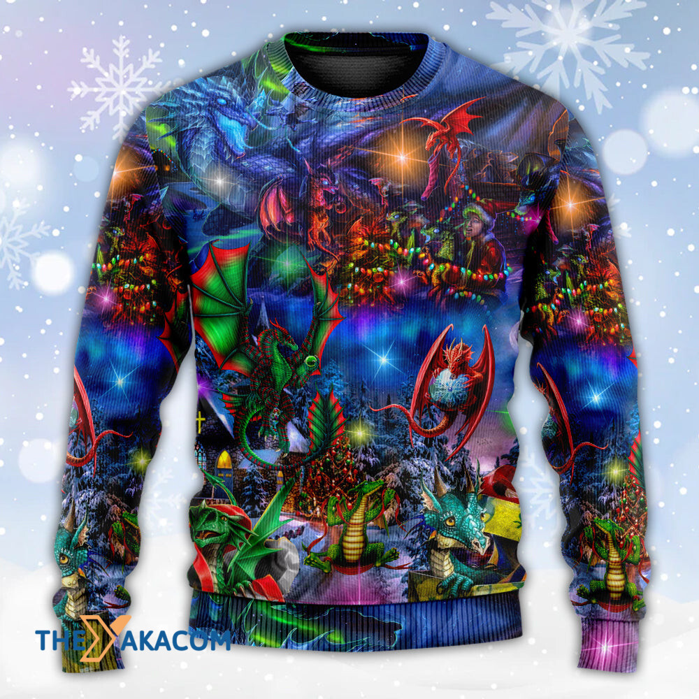 Christmas Dragon Light Art Style Gift For Lover Ugly Christmas Sweater